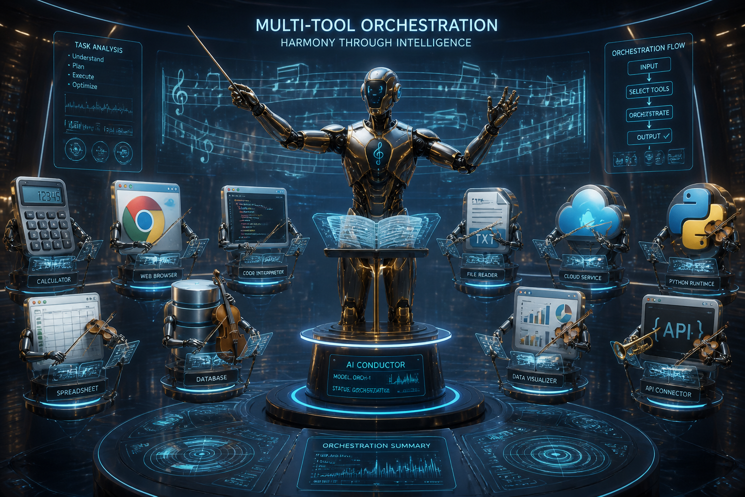 Robotic conductor orchestrating digital tools